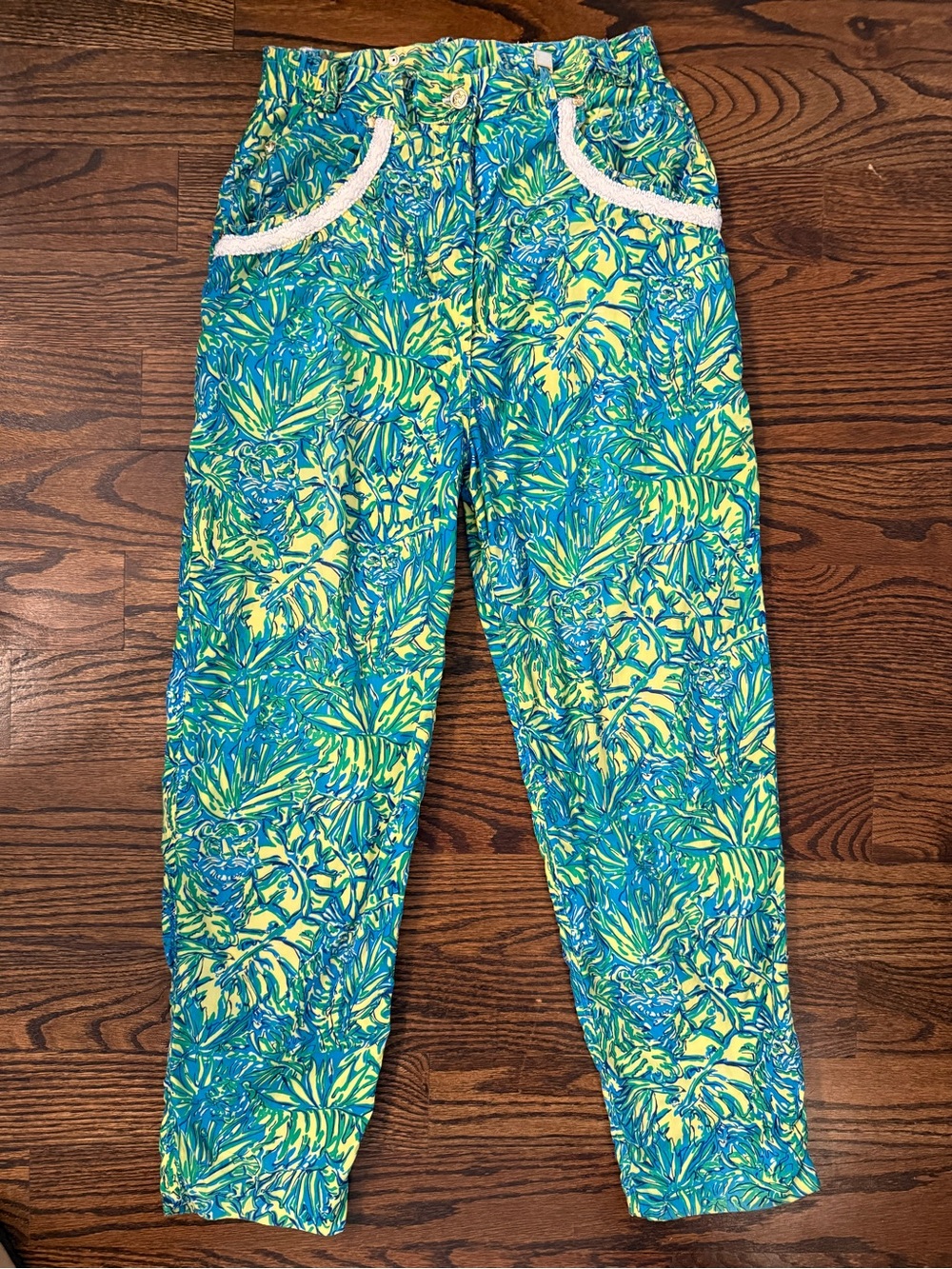 Lilly Pulitzer Rare Yellow Green Jungle Tiger Print Pants. The 80’s are back!
